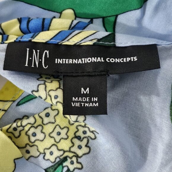 2/$30 INC Floral Ruffle Overlay Tie Neck Blouse Long Sleeve Size M - Picture 5 of 8